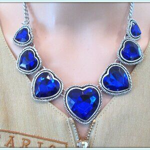 Australian crystal navy blue heart cut ladies vintage necklace